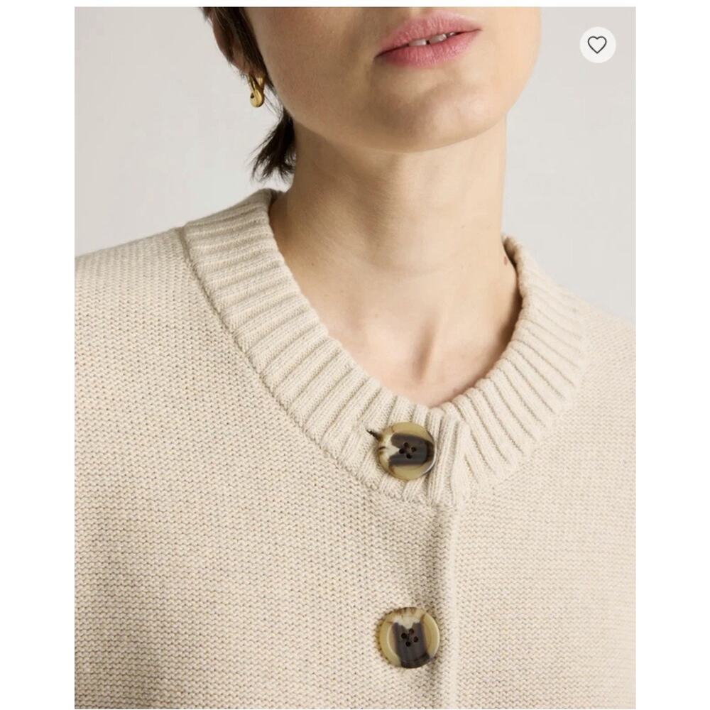 QUINCE Speckled Beige 100% ORGANIC COTTON Cropped CARDIGAN Sz S Minimalist Prepp - Picture 5 of 15